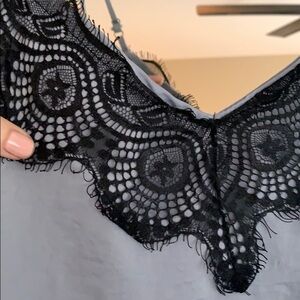 Slate Blue/Grey Silky Camisole with Black Lace Detail Adjustable Straps